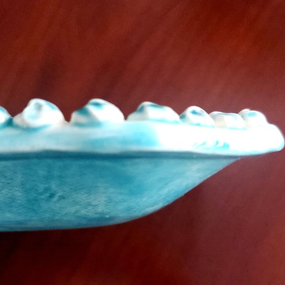 Vintage Seashells Design Embellished Rectangular Ceramic Tray Coastal Farmhouse - Picture 4 of 5